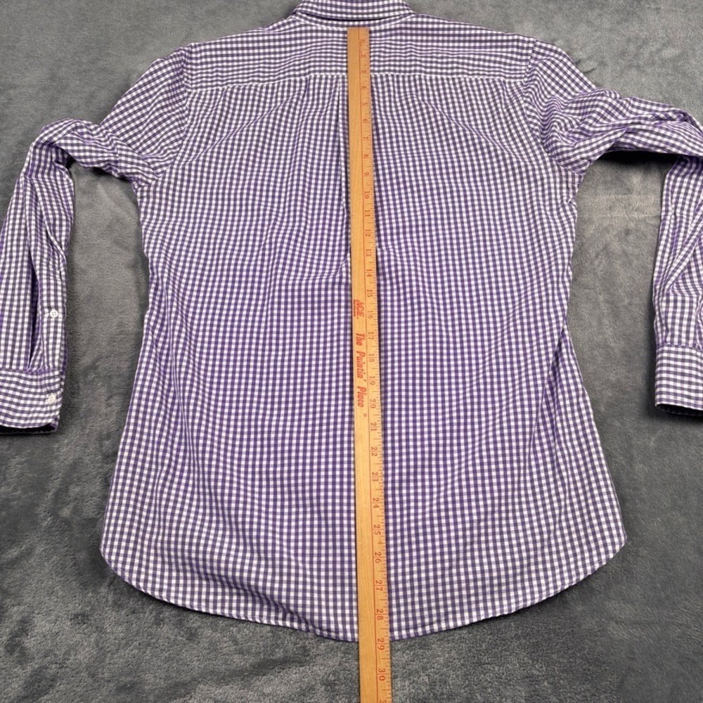 J Press Button Down Shirt Mens Medium Purple Gingham Check Cotton Long Sleeve - Picture 7 of 16